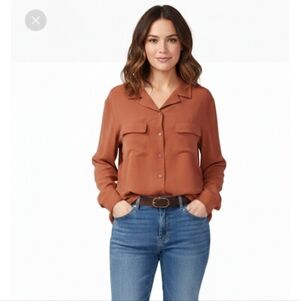 Silks vtg  brown silk button down Career Office Board Room  shirt size M